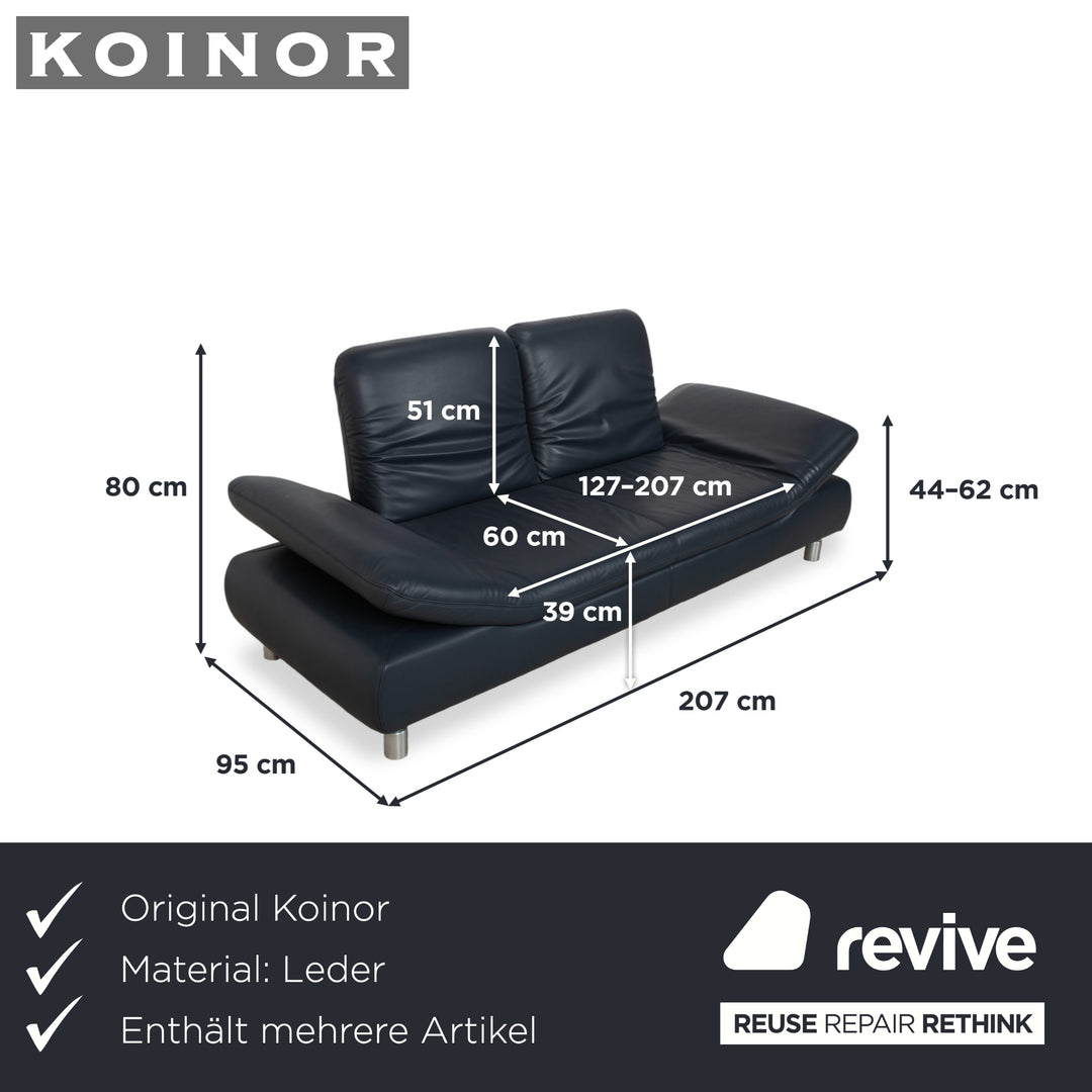 Canapé Koinor Rivoli 3 places 2 places en cuir bleu fonction manuelle