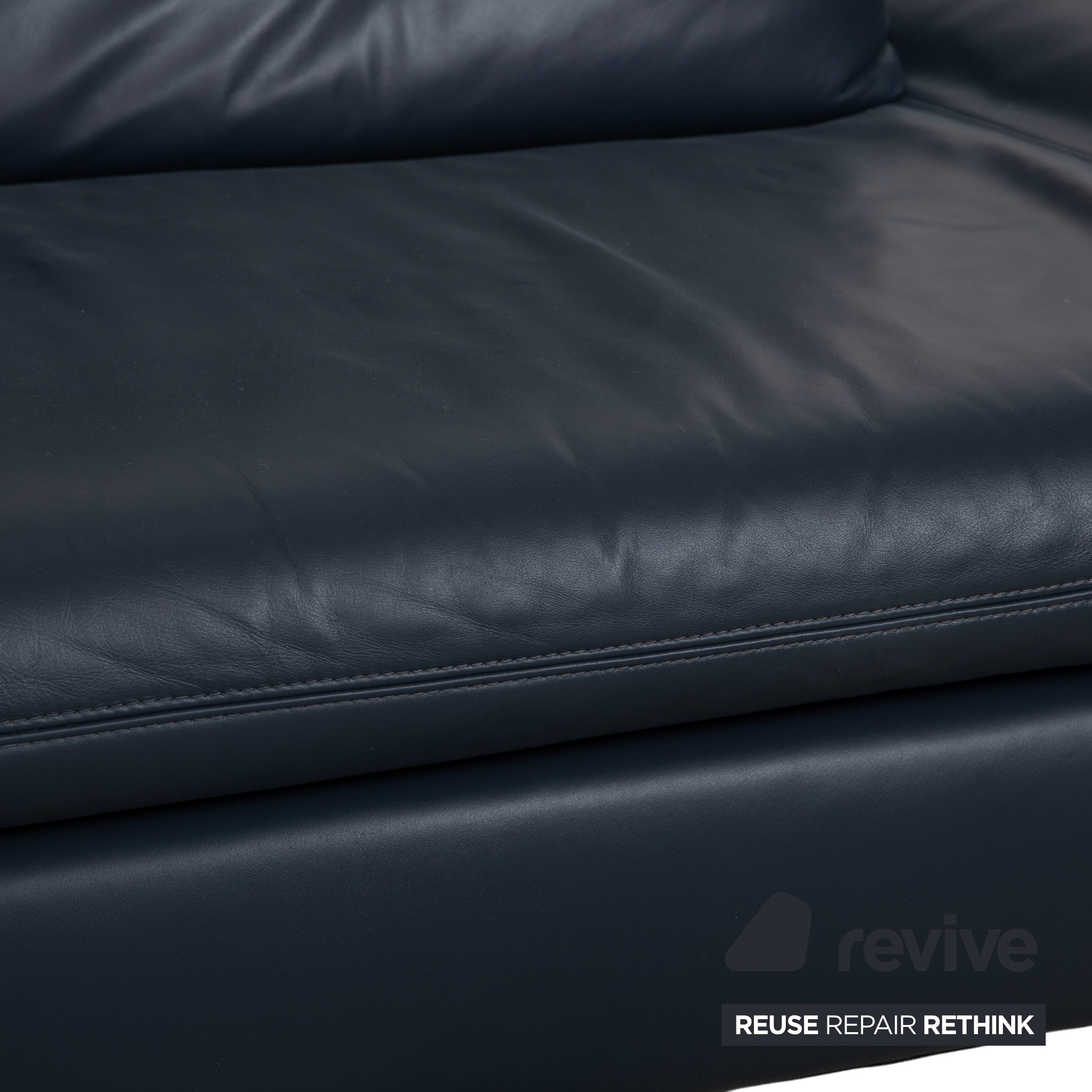 Koinor Rivoli Garnitur Dreisitzer Zweisitzer Leder Sofa Blau manuelle Funktion Couch