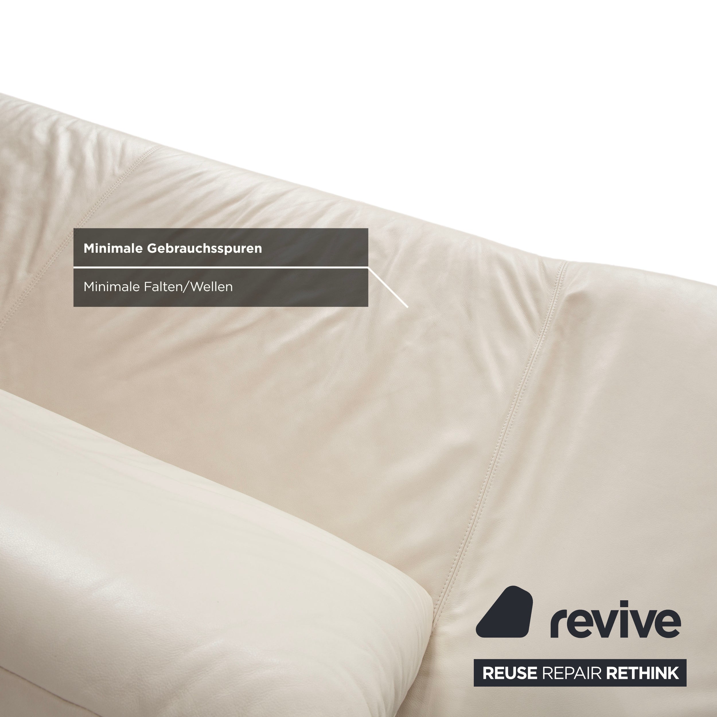 Koinor Rivoli Leather Three-Seater Cream White Manual Function Sofa Couch