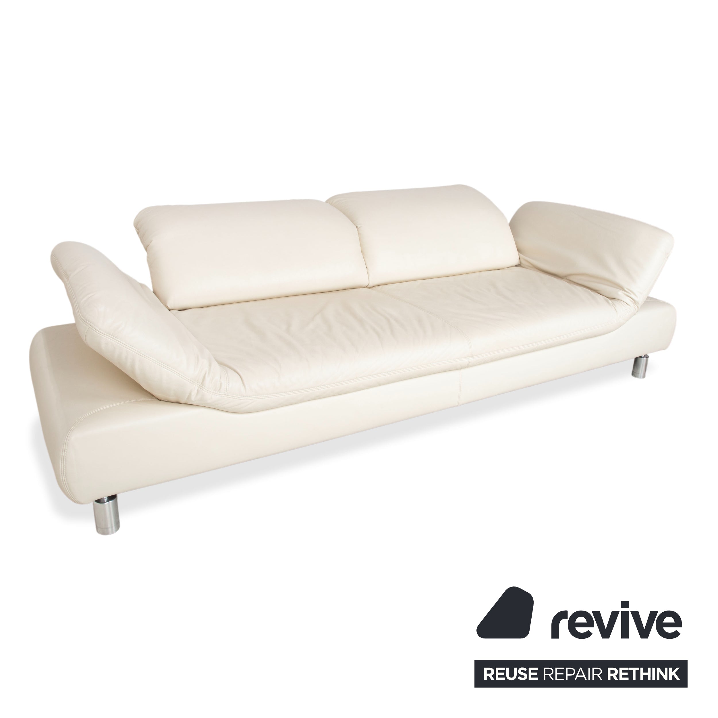 Koinor Rivoli Leather Three-Seater Cream White Manual Function Sofa Couch