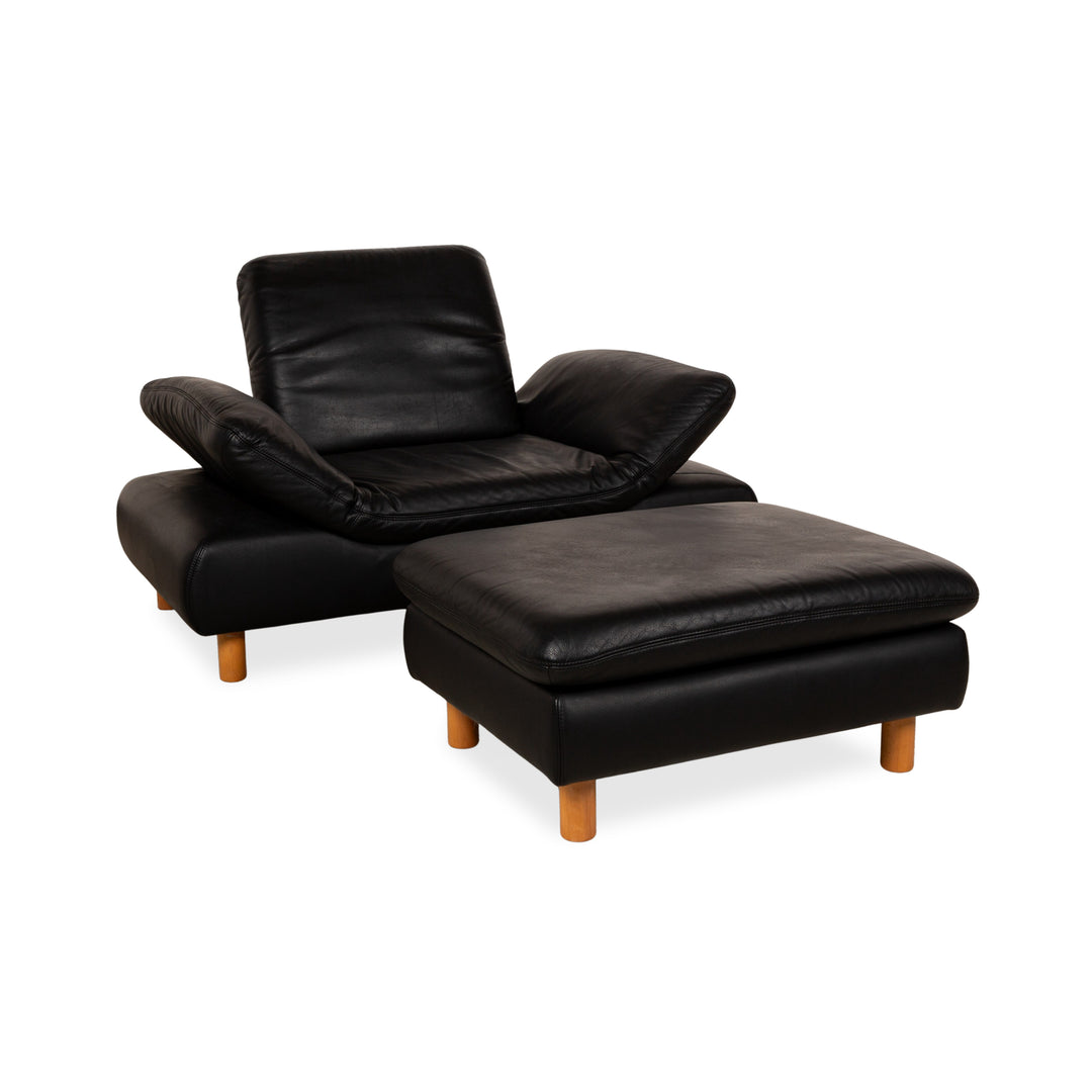 Koinor Rivoli Leather Armchair Set Black Manual Function Armchair Stool