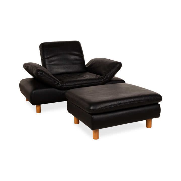Koinor Rivoli Leather Armchair Set Black Manual Function Armchair Stool