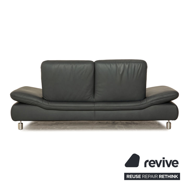 Koinor Rivoli Leather Sofa Set Blue Gray Two Seater Stool Manual Function