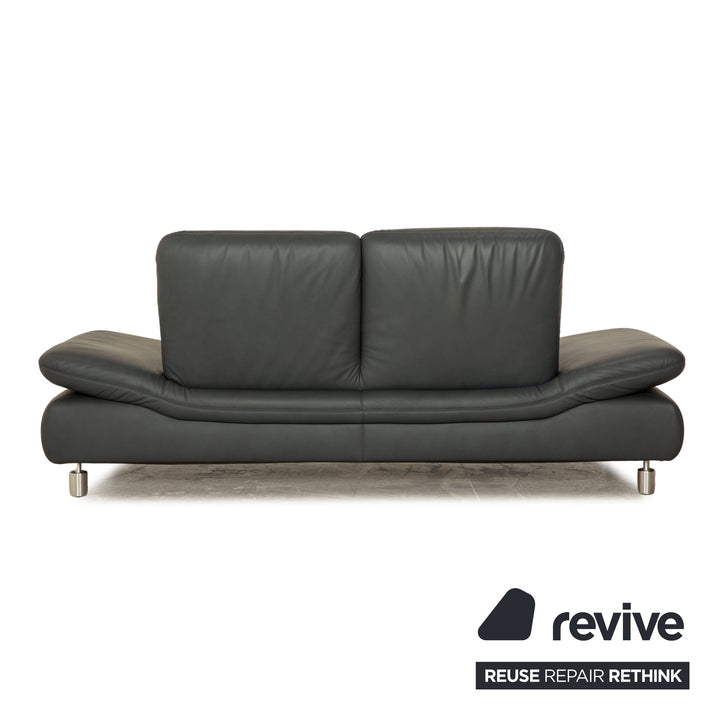 Koinor Rivoli Leder Sofa Garnitur Blau Grau Zweisitzer Hocker manuelle Funktion