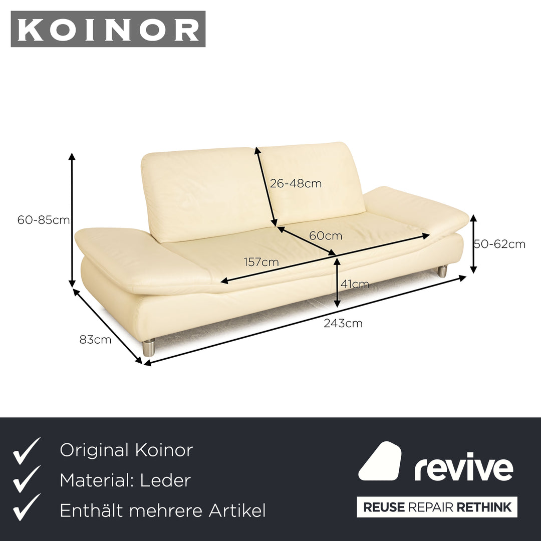 Koinor Rivoli Leder Sofa Garnitur Creme manuelle Funktion Dreisitzer Hocker Couch