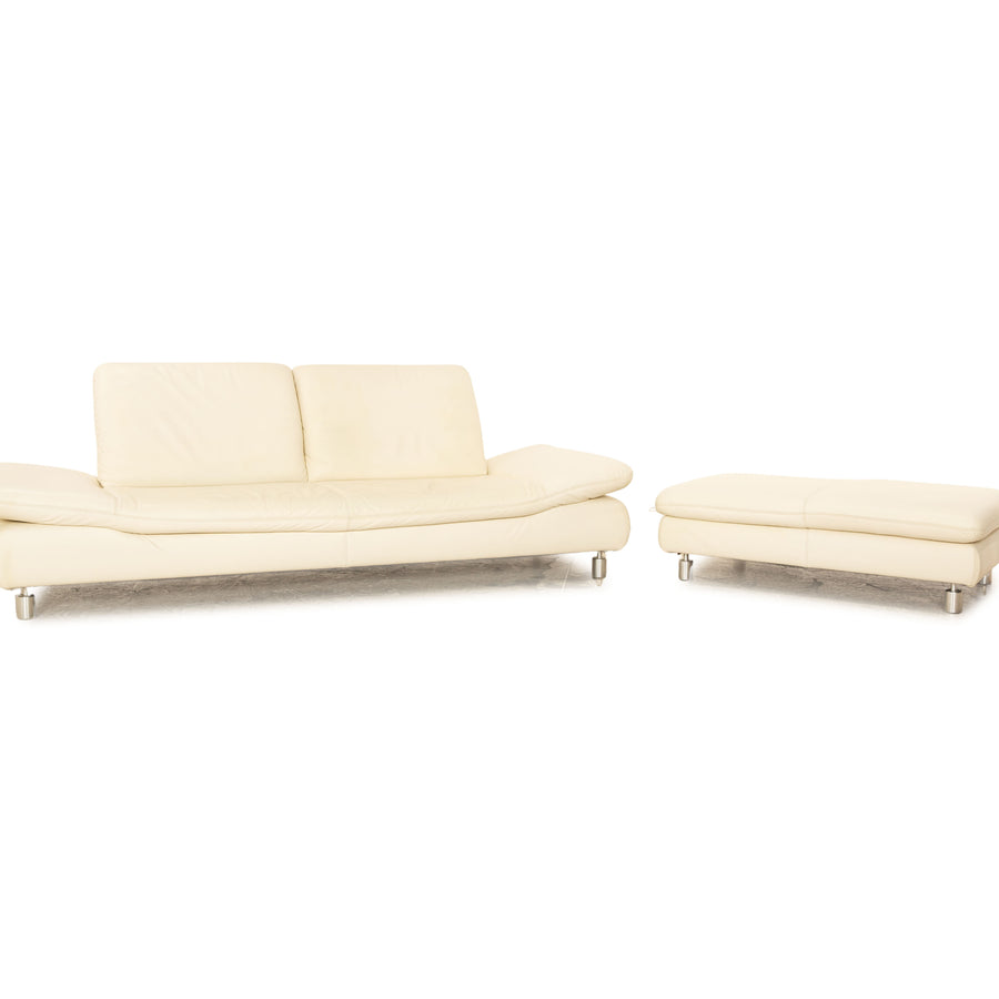 Koinor Rivoli Leder Sofa Garnitur Creme manuelle Funktion Dreisitzer Hocker Couch