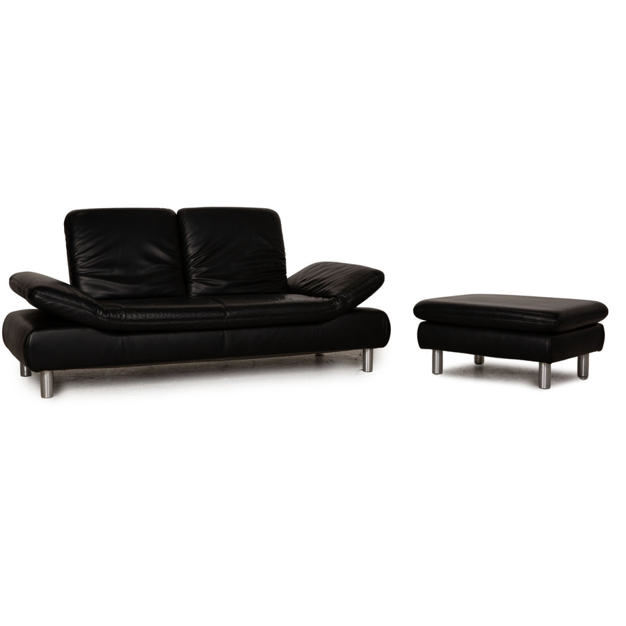 Koinor Rivoli Leder Sofa Garnitur Schwarz Zweisitzer Hocker Sofa Couch Funktion