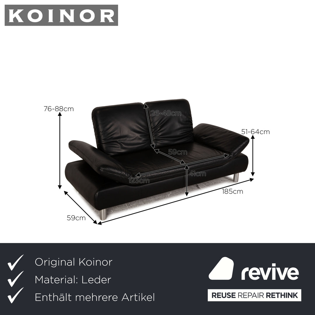 Koinor Rivoli Leder Sofa Garnitur Schwarz Zweisitzer Hocker Sofa Couch Funktion