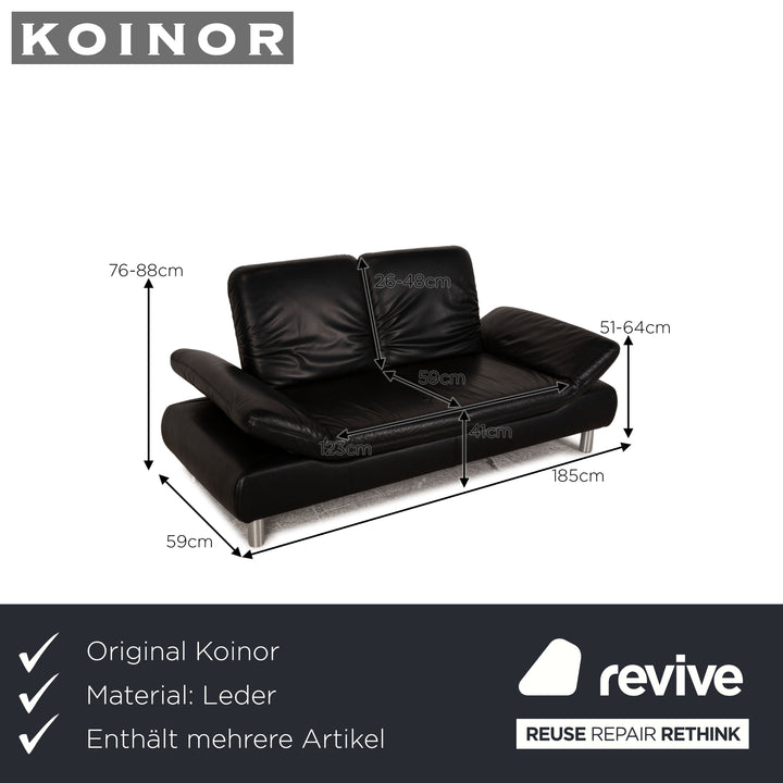 Koinor Rivoli Leder Sofa Garnitur Schwarz Zweisitzer Hocker Sofa Couch Funktion