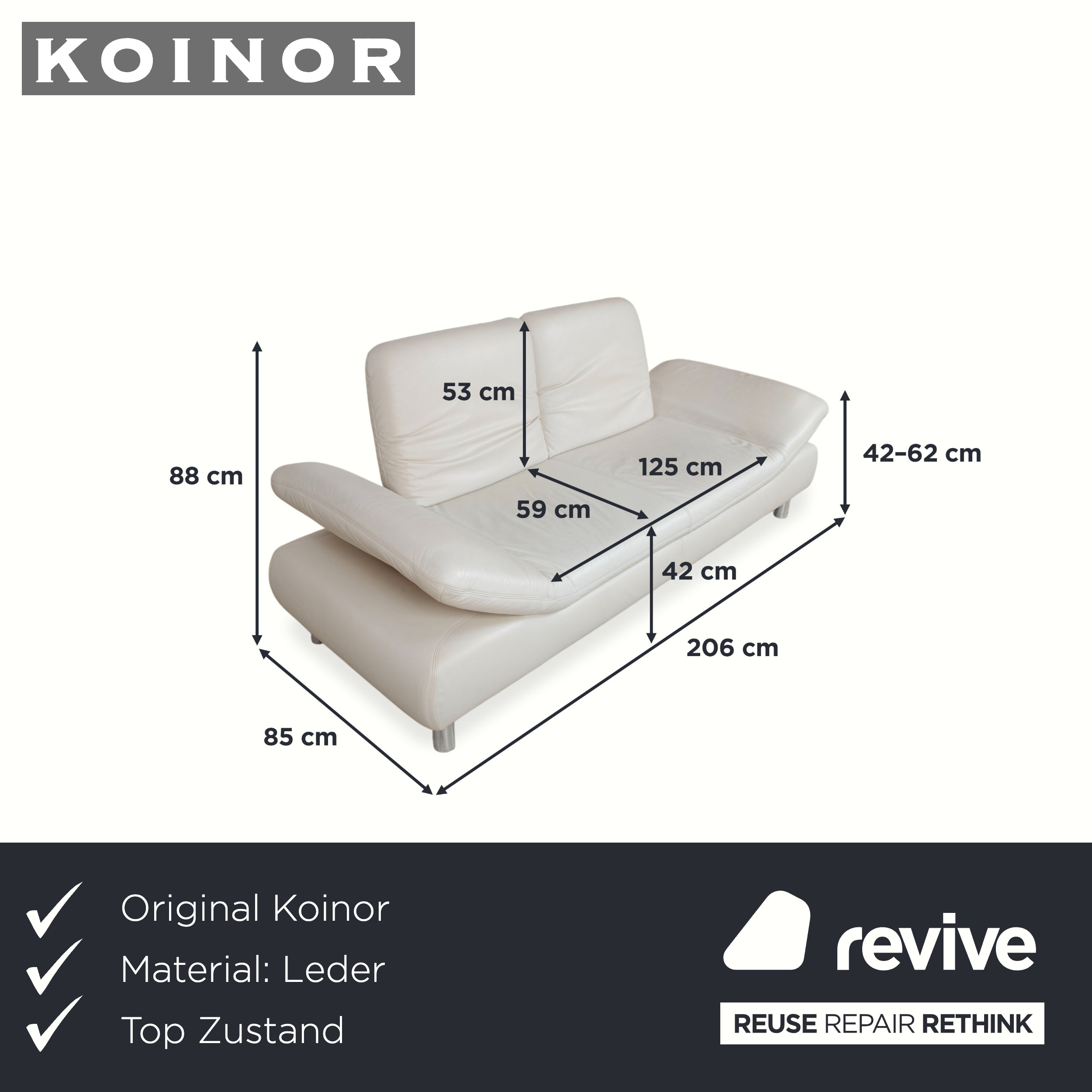 Koinor Rivoli Leder Zweisitzer Creme Weiß Grau Greige manuelle Funktion Sofa Couch