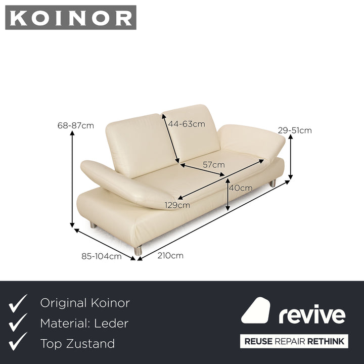 Koinor Rivoli Leather Two Seater Cream Manual Function Sofa Couch