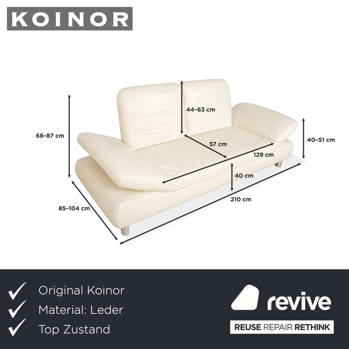 Koinor Rivoli Leather Two Seater Cream Manual Function Sofa Couch