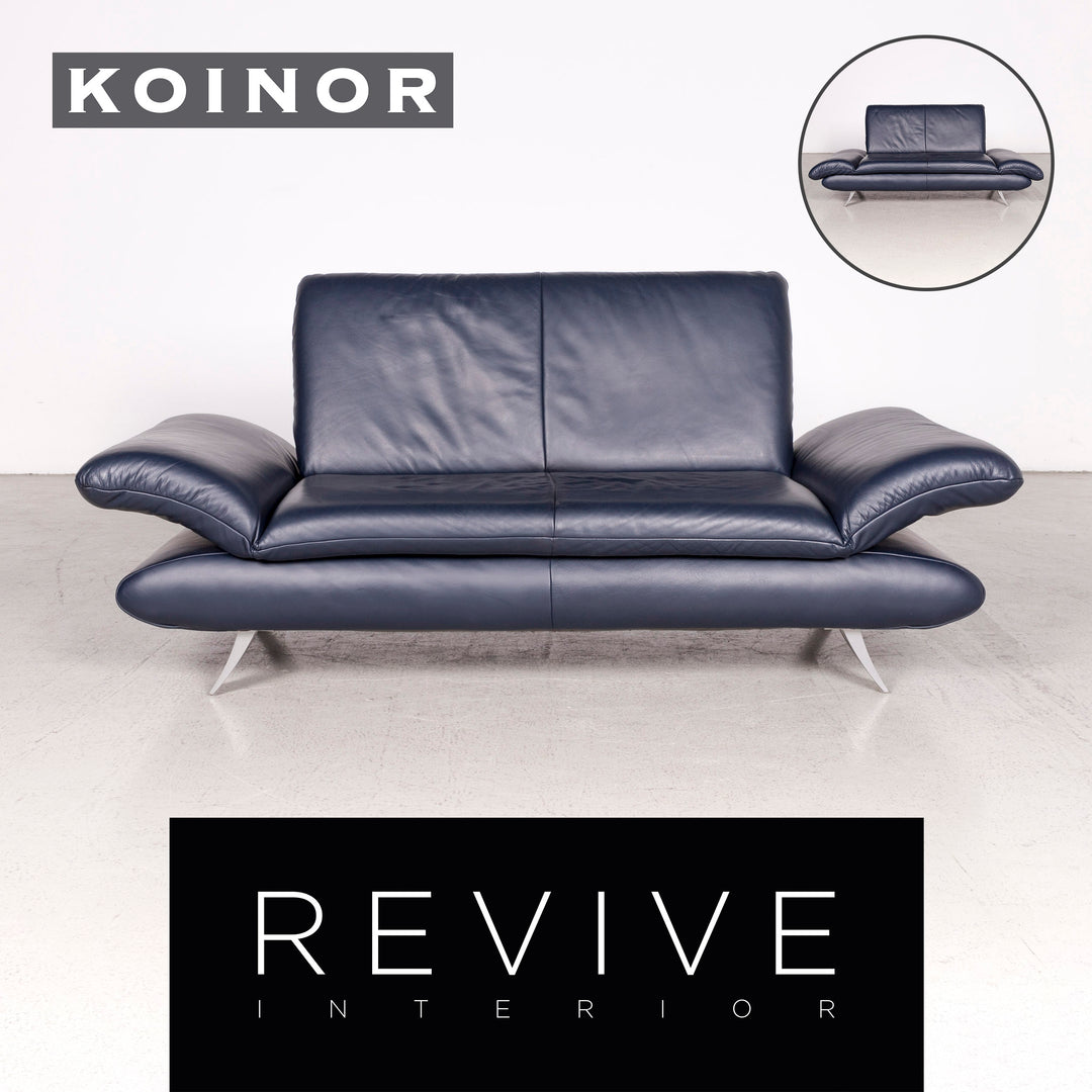 Koinor Rossini Designer Leather Sofa Blue Two-Seater Genuine Leather Couch #8102