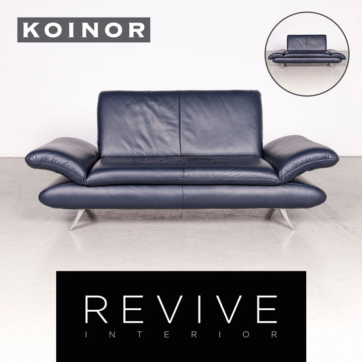 Koinor Rossini Designer Leather Sofa Blue Two-Seater Genuine Leather Couch #8102