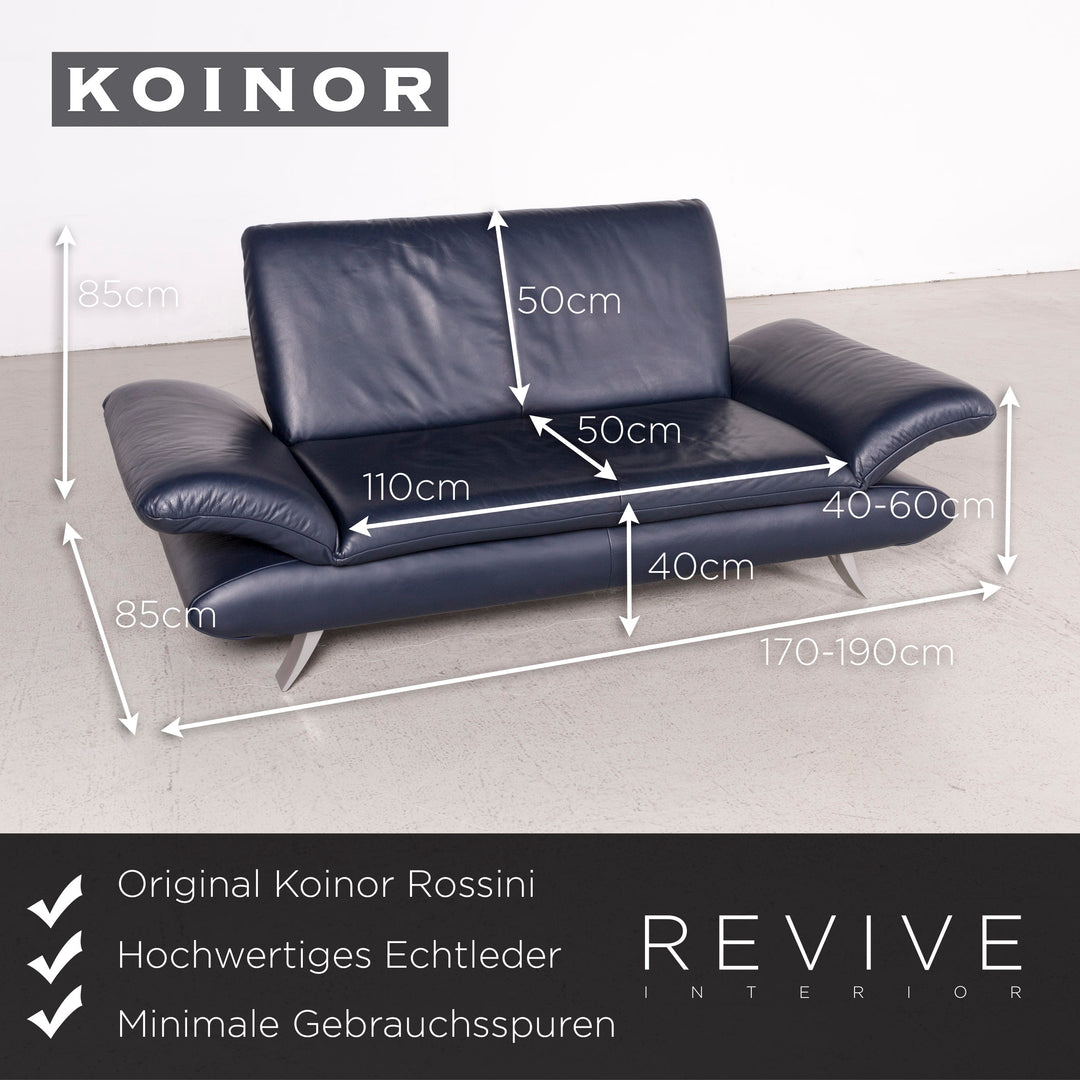 Koinor Rossini Designer Leather Sofa Blue Two-Seater Genuine Leather Couch #8102