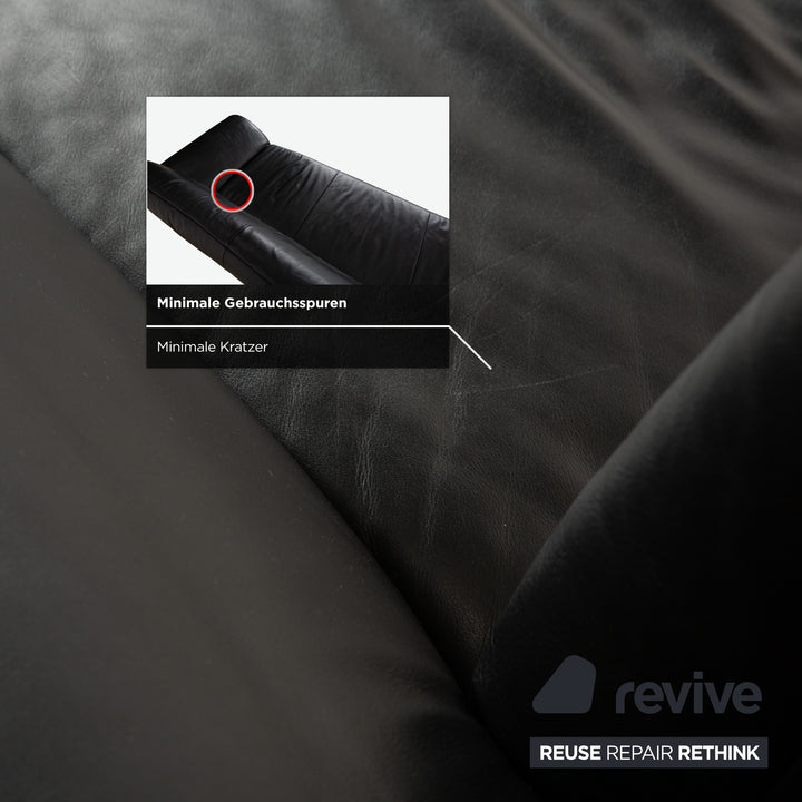 Koinor Rossini Dreisitzer Leder Sofa Dunkelblau manuelle Funktion Couch