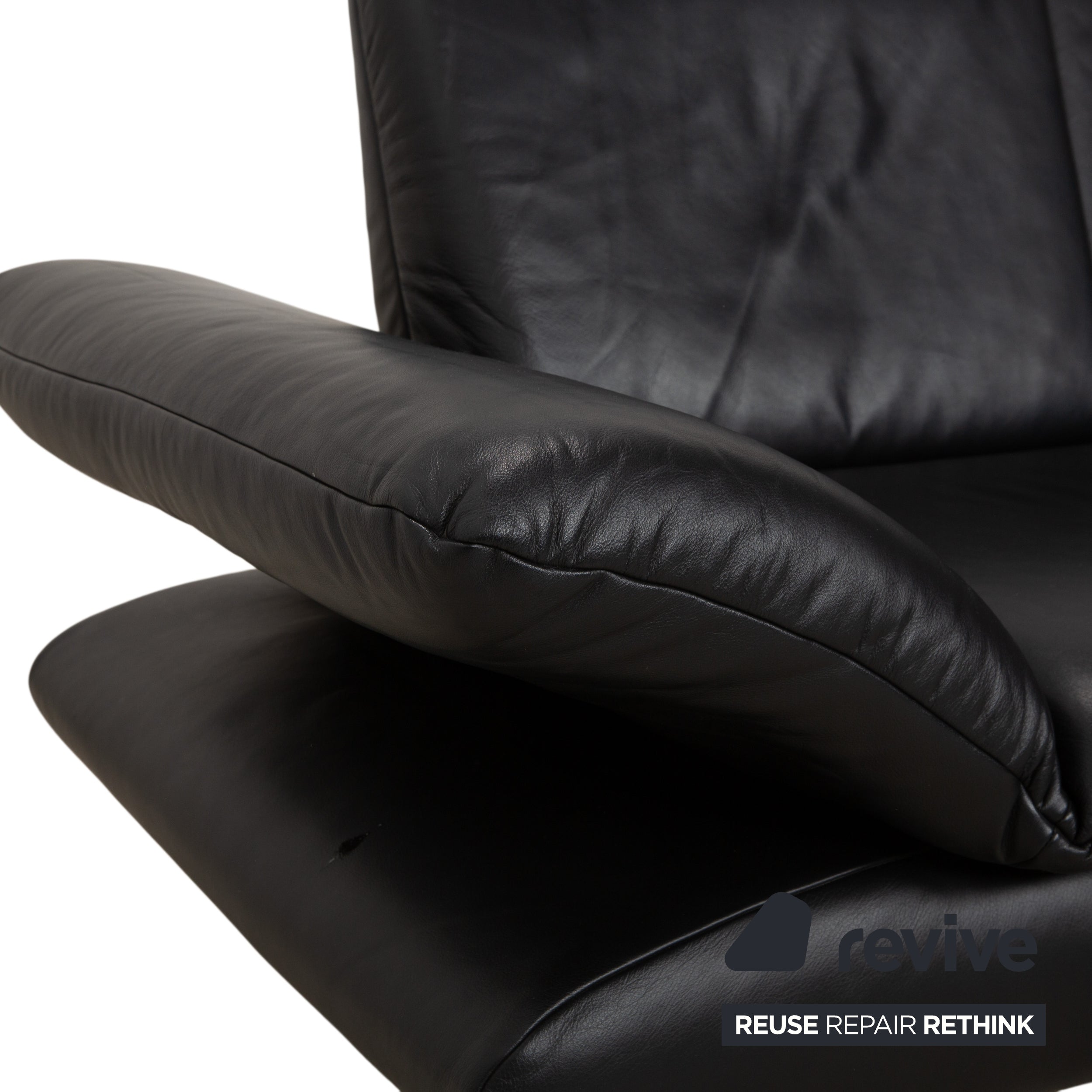 Koinor Rossini Three-Seater Black Leather Sofa Manual Function Couch