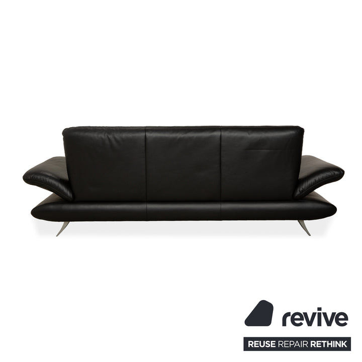 Koinor Rossini Three-Seater Black Leather Sofa Manual Function Couch