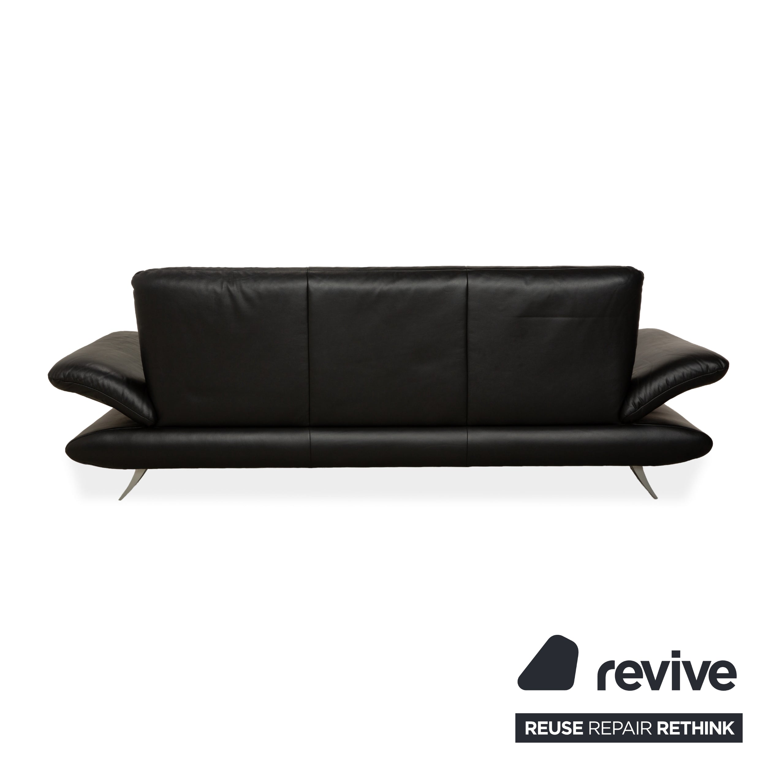 Koinor Rossini Three-Seater Black Leather Sofa Manual Function Couch