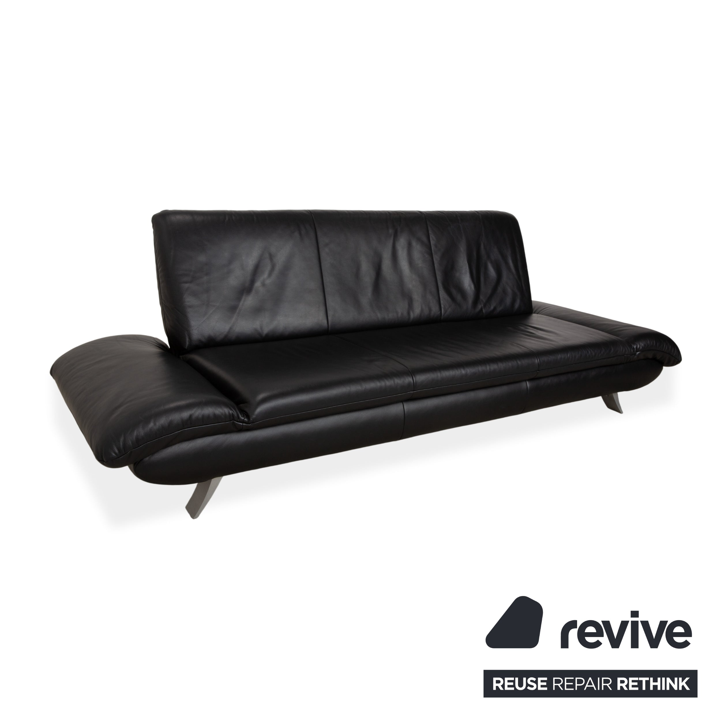 Koinor Rossini Three-Seater Black Leather Sofa Manual Function Couch