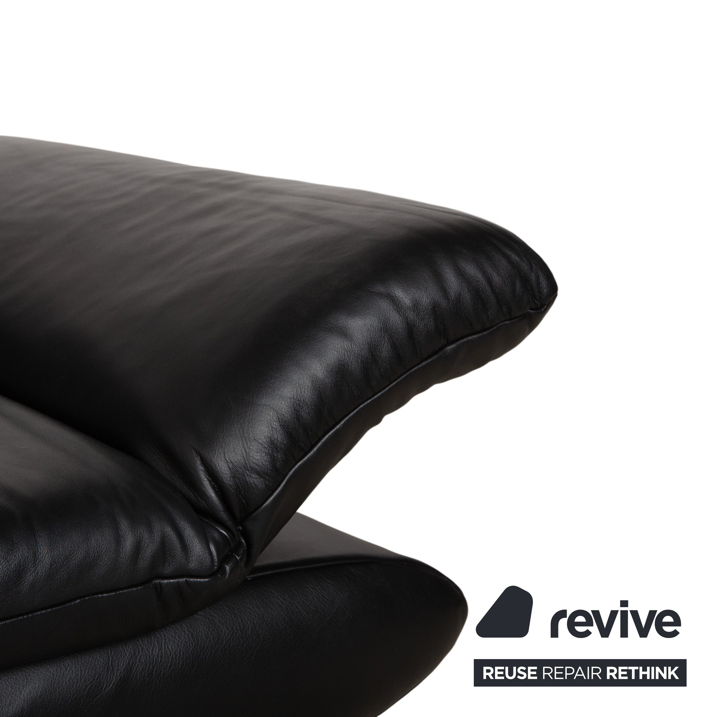 Koinor Rossini Three-Seater Black Leather Sofa Manual Function Couch
