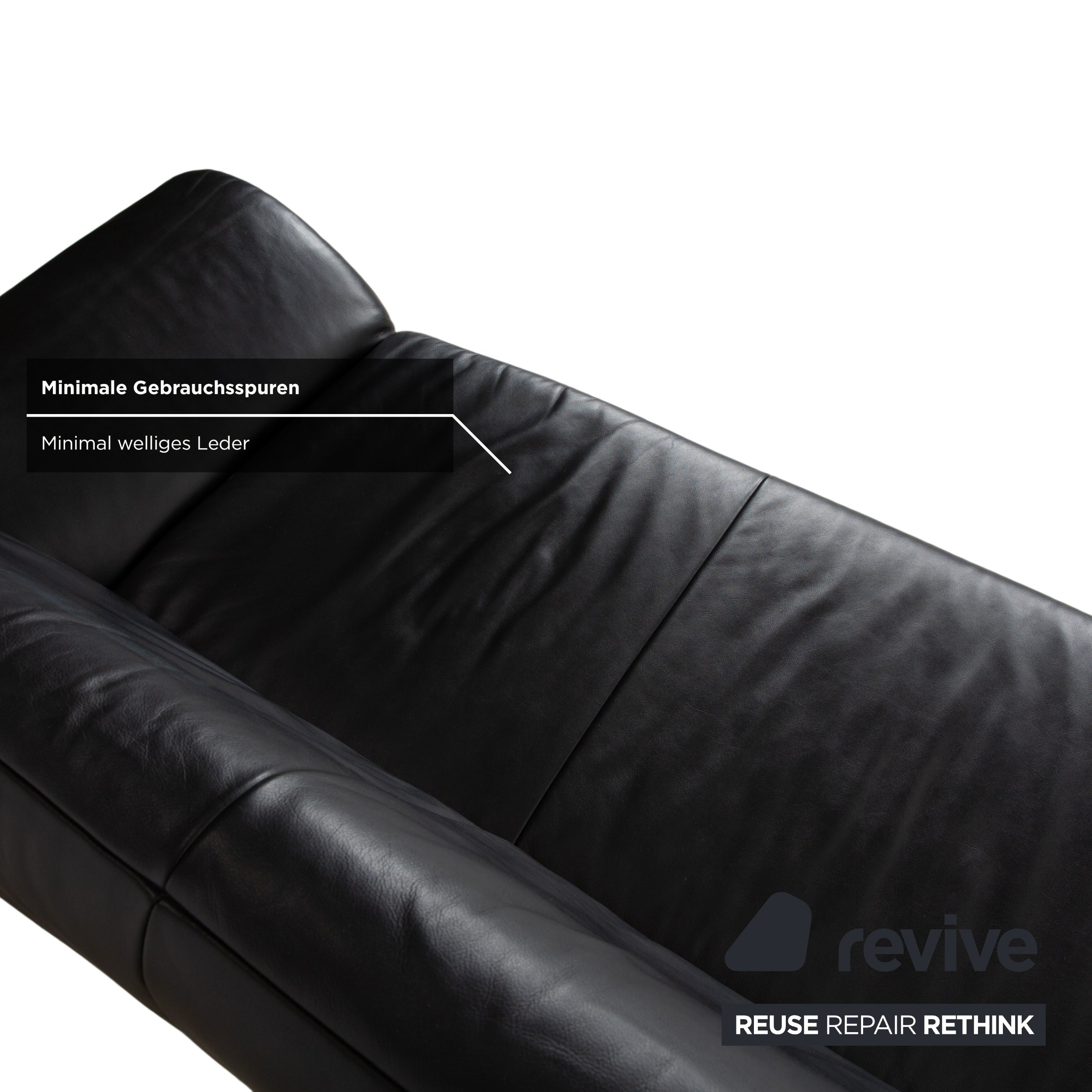 Koinor Rossini Three-Seater Black Leather Sofa Manual Function Couch