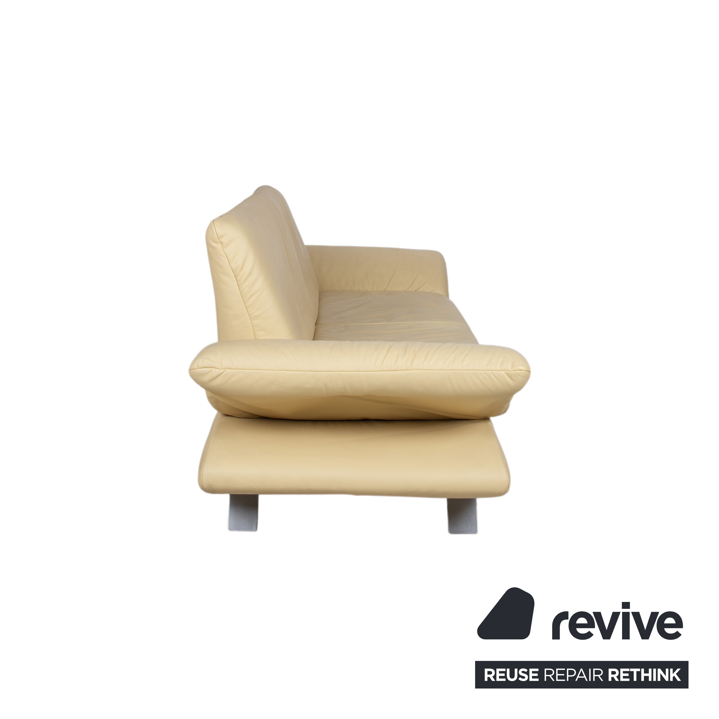 Koinor Rossini Three-Seater Leather Sofa Yellow Couch Manual Function