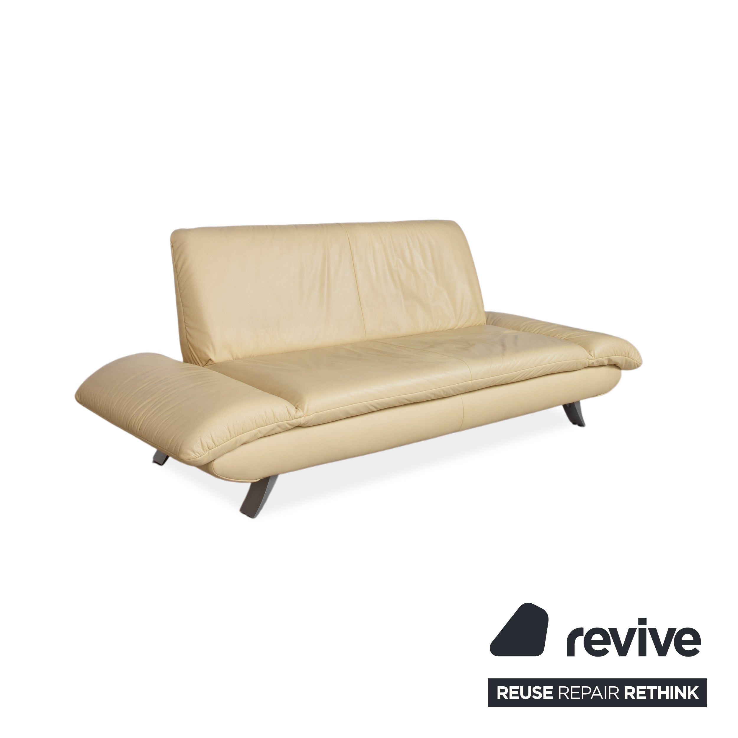 Koinor Rossini Three-Seater Leather Sofa Yellow Couch Manual Function