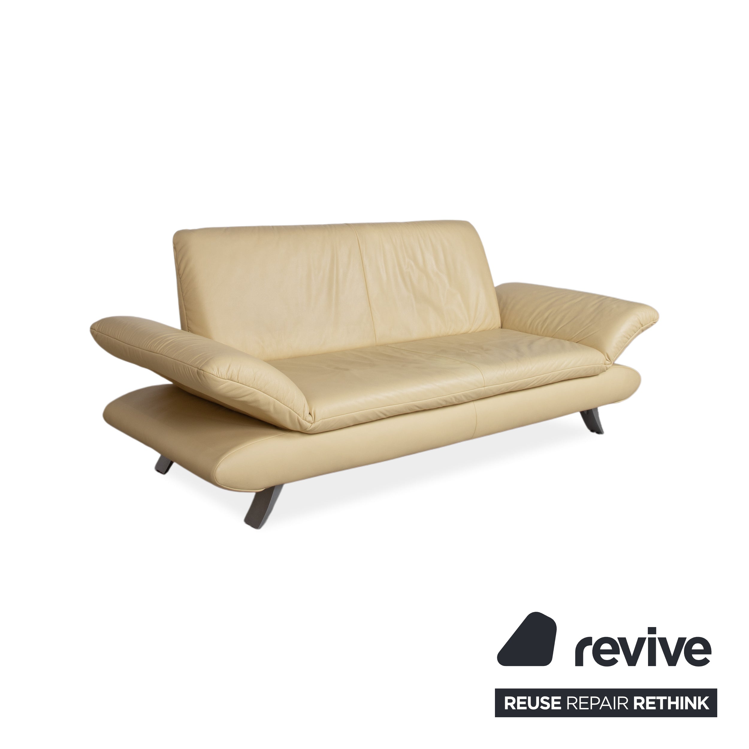 Koinor Rossini Three-Seater Leather Sofa Yellow Couch Manual Function