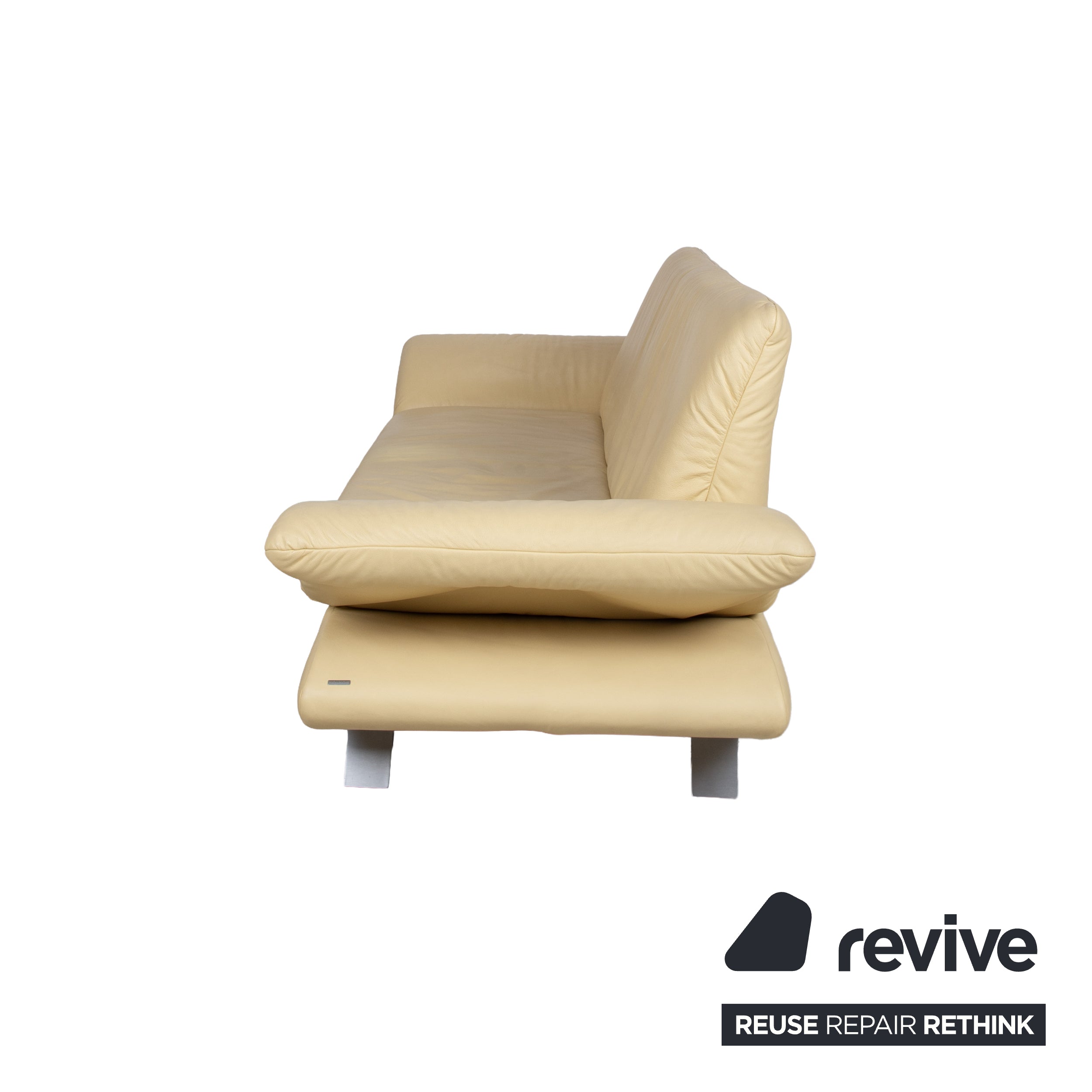 Koinor Rossini Three-Seater Leather Sofa Yellow Couch Manual Function