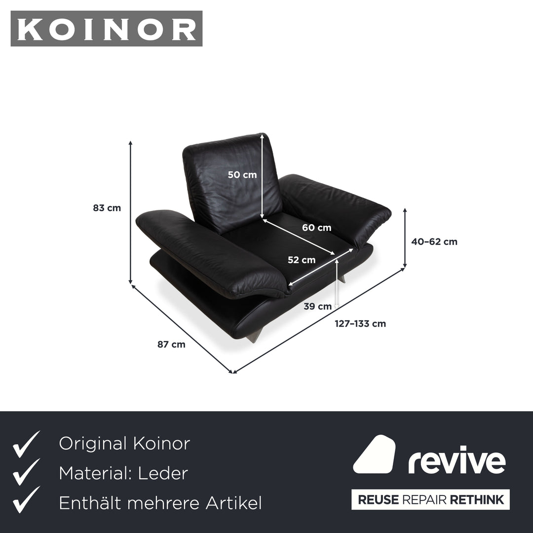 Koinor Rossini Suite 2x Two-Seater + Armchair Leather Sofa Black Couch Manual Function