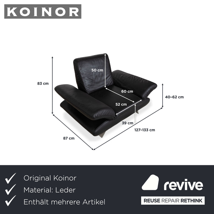 Koinor Rossini Suite 2x Two-Seater + Armchair Leather Sofa Black Couch Manual Function