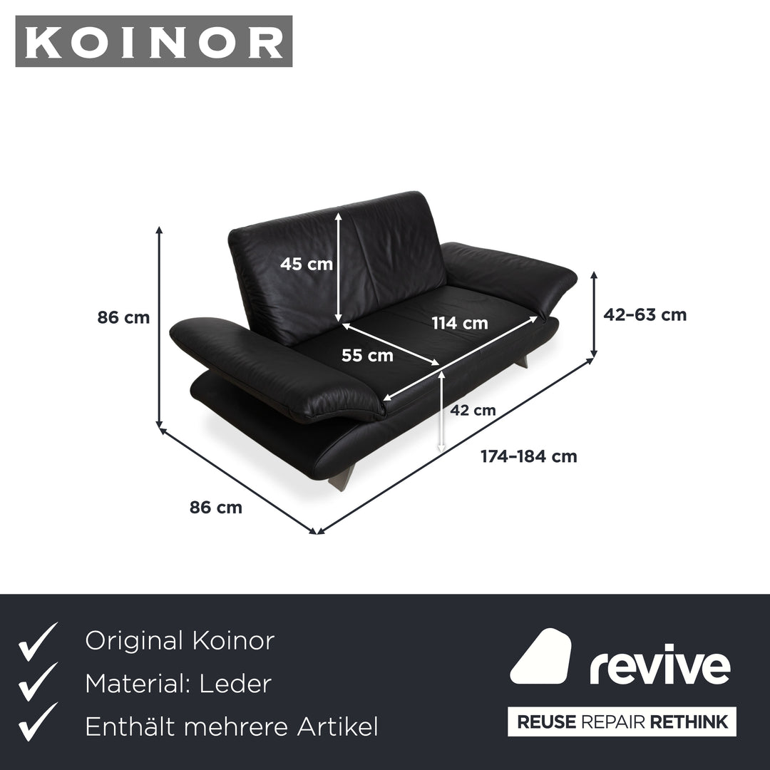 Koinor Rossini Garnitur 2x Zweisitzer + Sessel Leder Sofa Schwarz Couch manuelle Funktion