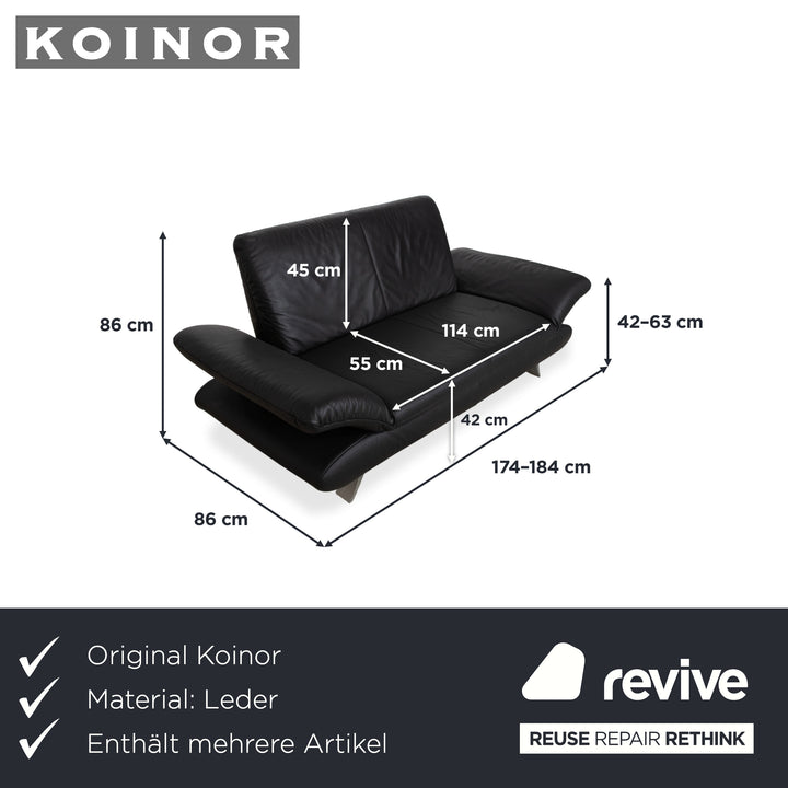 Koinor Rossini Garnitur 2x Zweisitzer + Sessel Leder Sofa Schwarz Couch manuelle Funktion