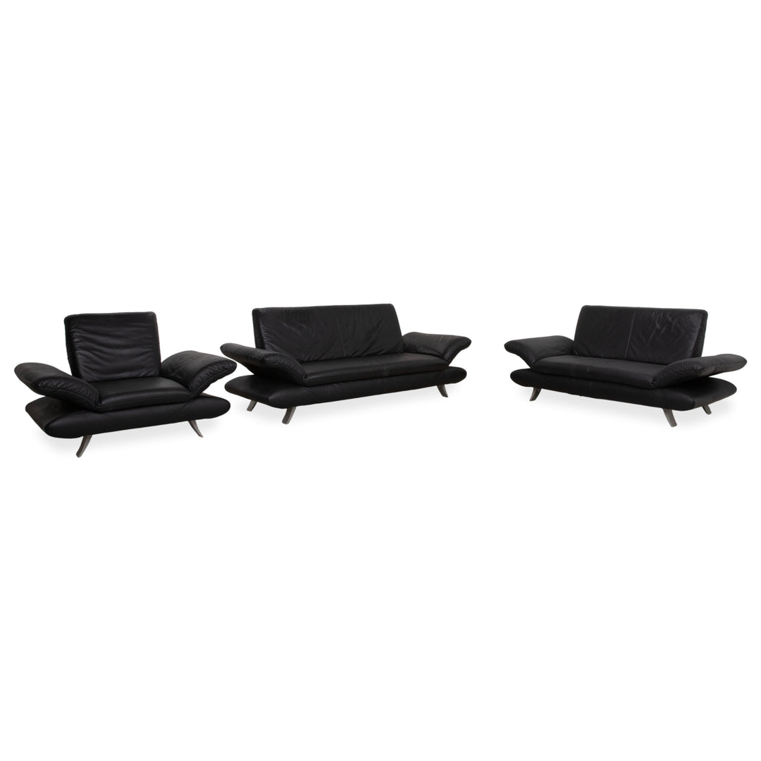 Koinor Rossini Suite 2x Two-Seater + Armchair Leather Sofa Black Couch Manual Function
