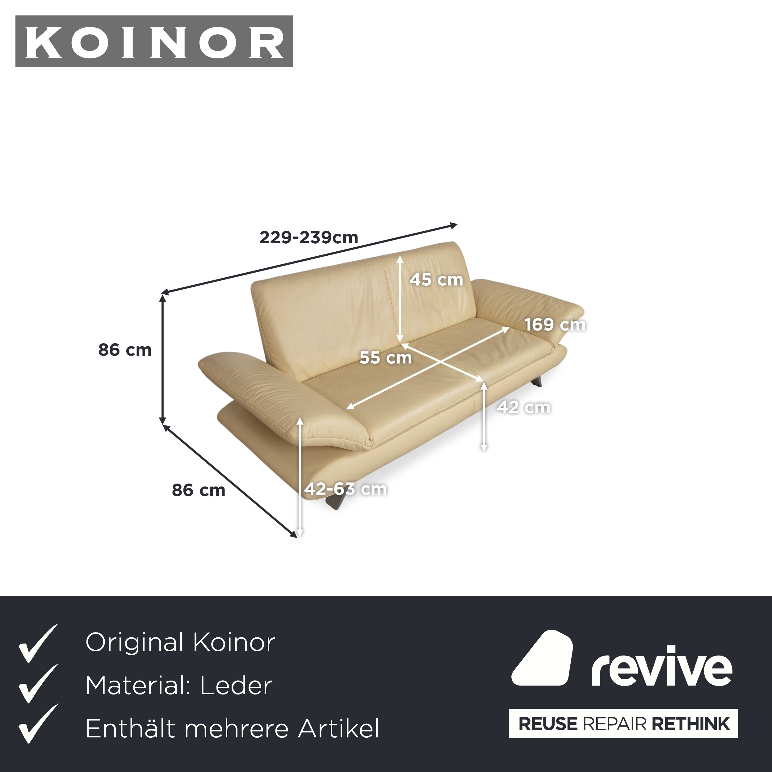 Koinor Rossini Garnitur Dreisitzer + 2x Sessel Leder Sofa Gelb Couch manuelle Funktion