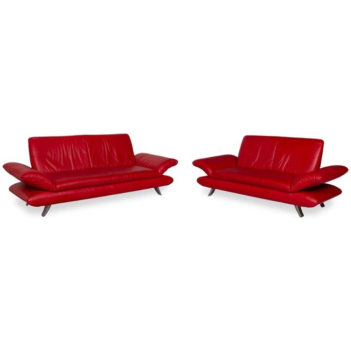 Koinor Rossini Garnitur Leder Dreisitzer Zweisitzer Rot Sofa Couch manuelle Funktion