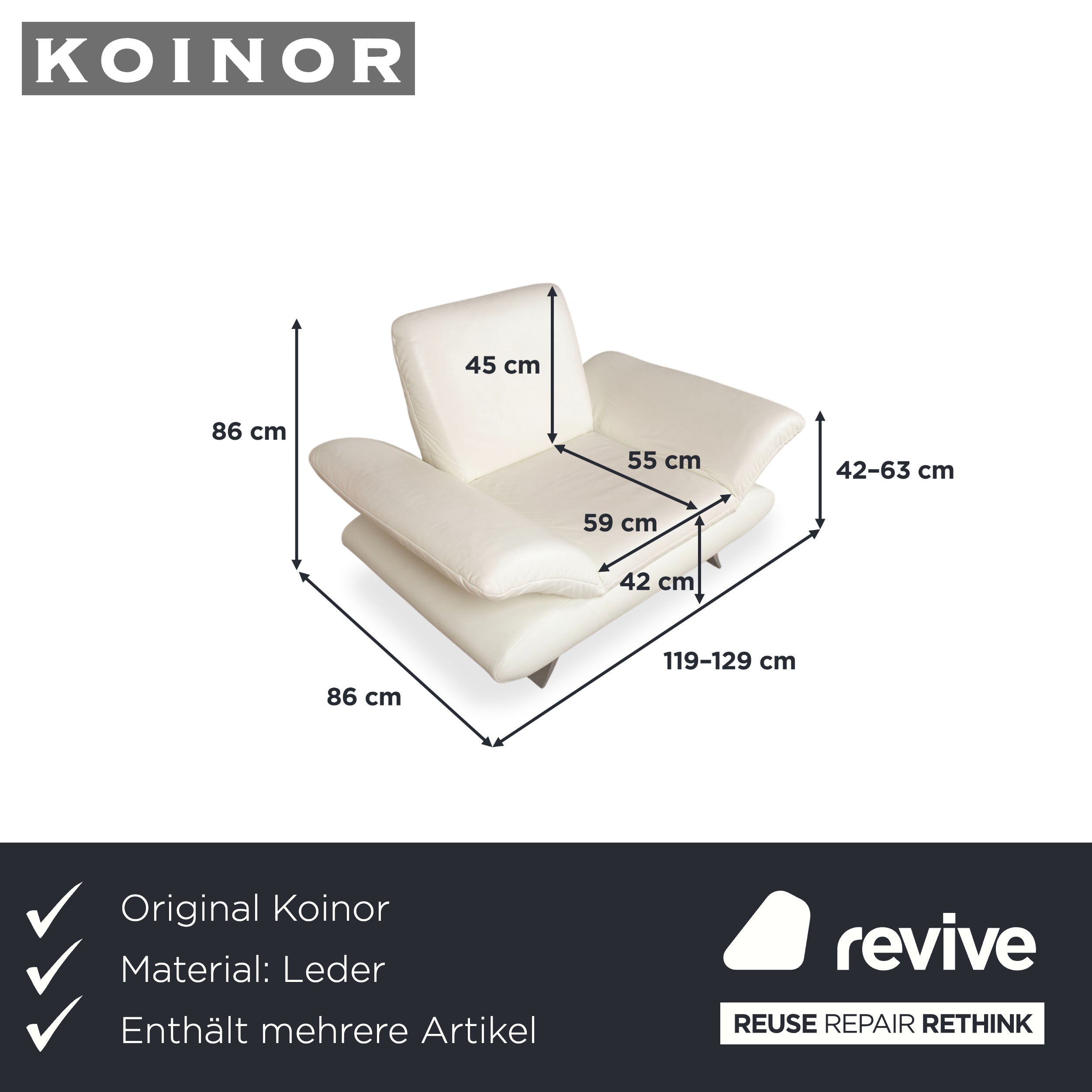 Koinor Rossini Garnitur Leder Sessel Dreisitzer Creme manuelle Funktion Sofa Couch