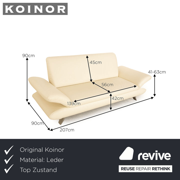 Koinor Rossini Leather Three Seater Cream Manual Function Sofa Couch