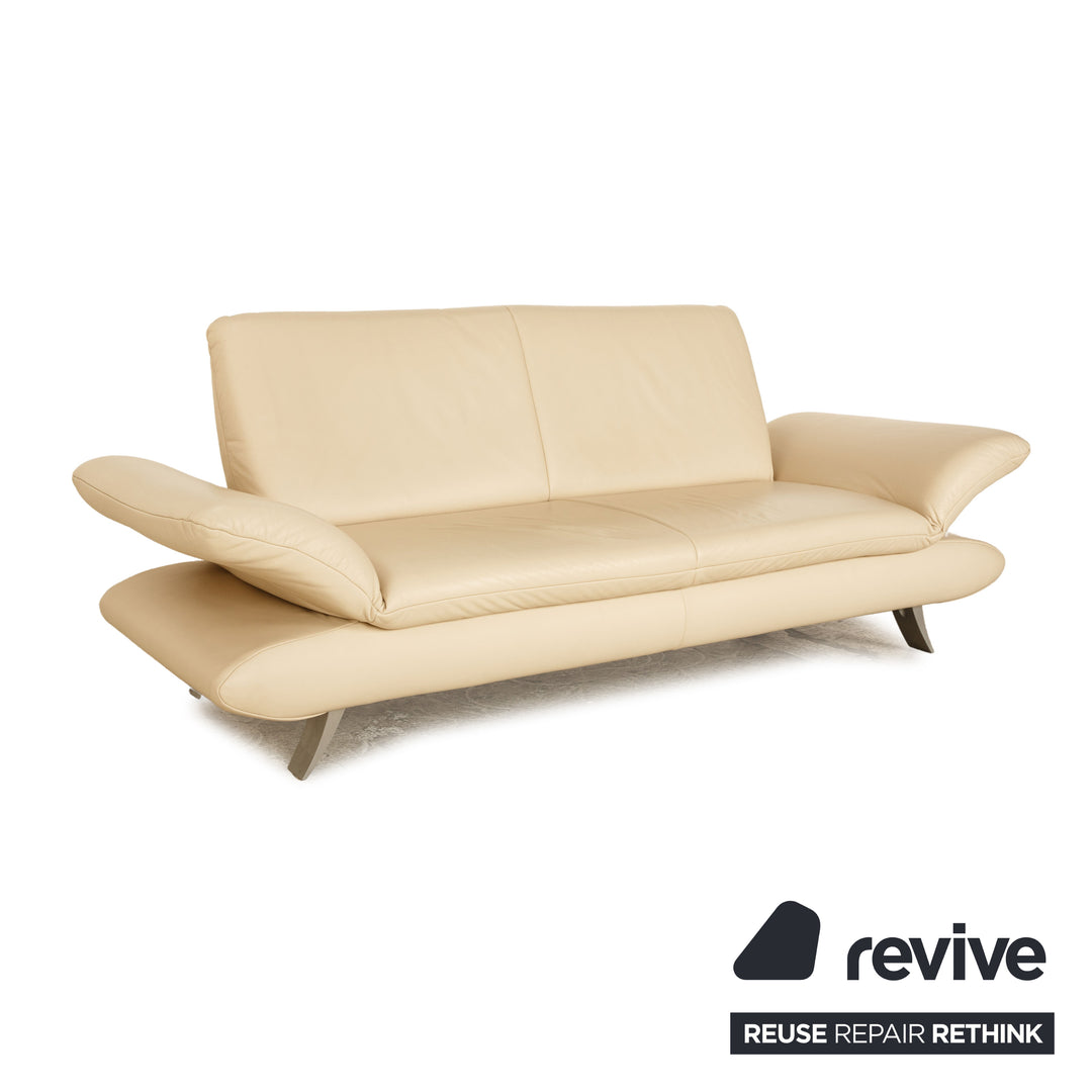 Koinor Rossini Leather Three Seater Cream Manual Function Sofa Couch