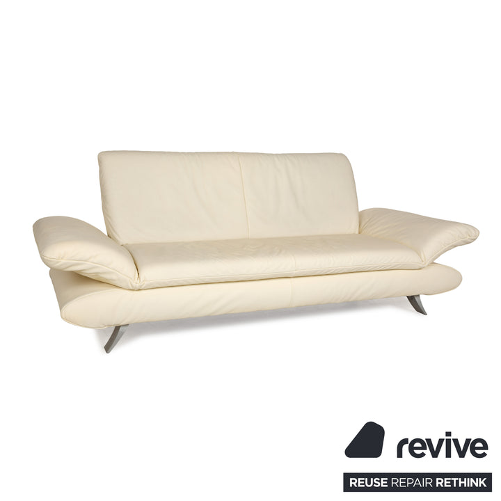 Koinor Rossini Leather Three Seater Cream Manual Function Sofa Couch