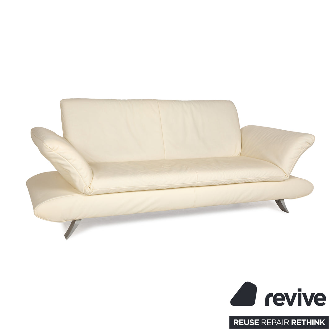 Koinor Rossini Leather Three Seater Cream Manual Function Sofa Couch