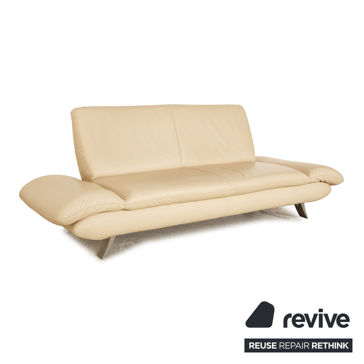 Koinor Rossini Leather Three Seater Cream Manual Function Sofa Couch