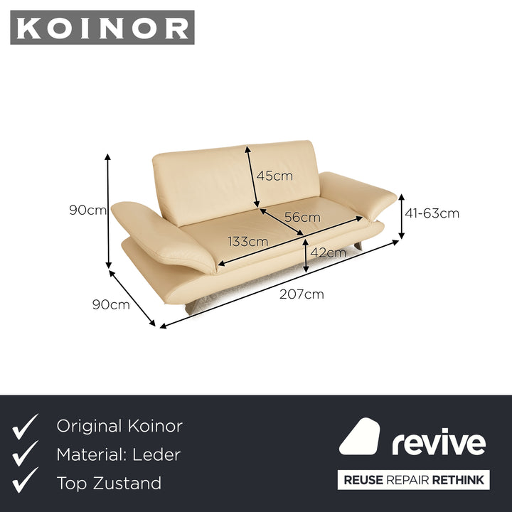 Koinor Rossini Leather Three Seater Cream Manual Function Sofa Couch