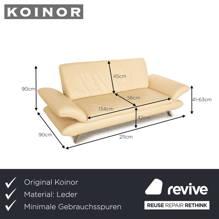 Koinor Rossini leather three-seater cream sofa couch manual function