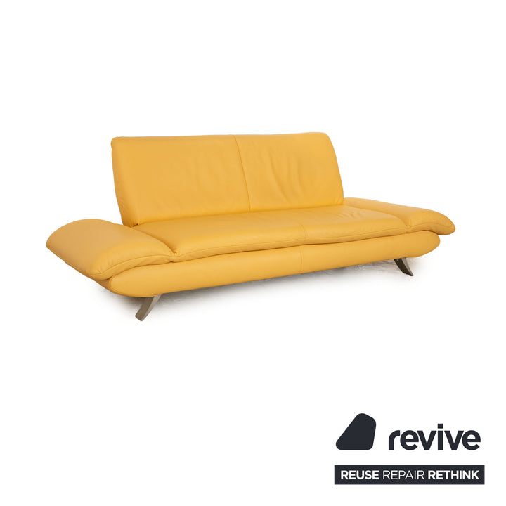 Koinor Rossini Leather Three Seater Yellow Manual Function Sofa Couch