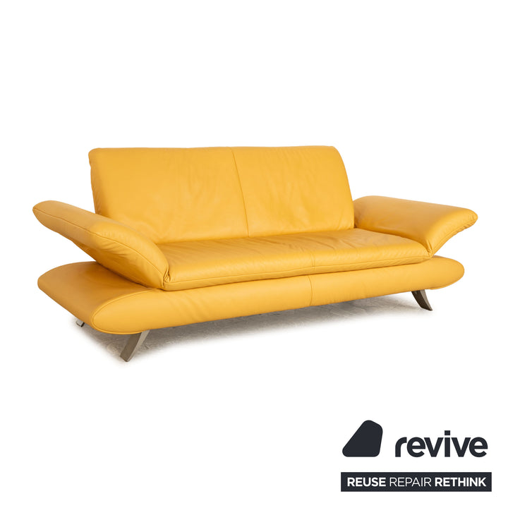 Koinor Rossini Leather Three Seater Yellow Manual Function Sofa Couch
