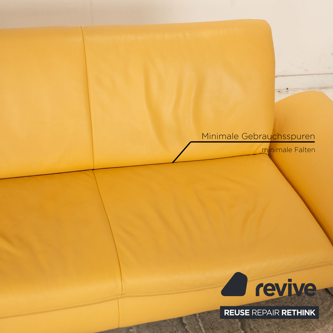 Koinor Rossini Leather Three Seater Yellow Manual Function Sofa Couch