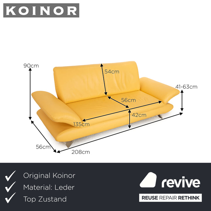 Koinor Rossini Leather Three Seater Yellow Manual Function Sofa Couch