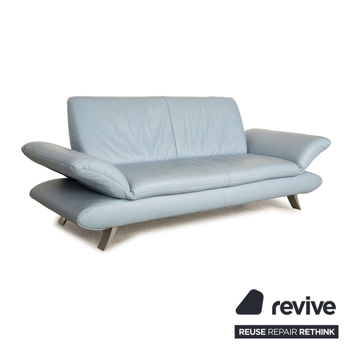 Koinor Rossini Leather Three Seater Light Blue Manual Function Sofa Couch